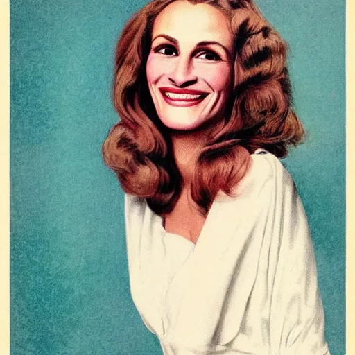 Image similar to “Julia Roberts portrait, color vintage magazine illustration 1950”