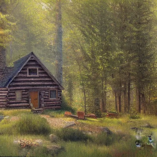 Image similar to a cabin in the woods by james gurney