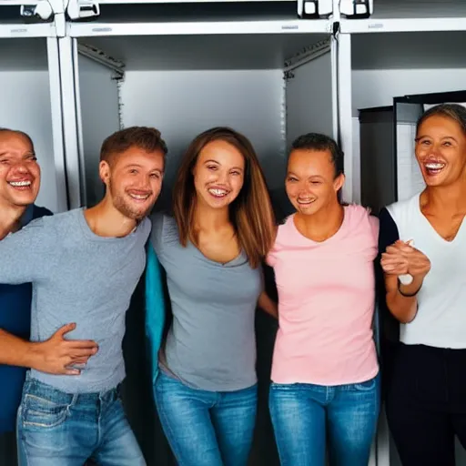 Prompt: A group of happy people growing from a filing cabinet