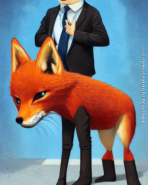 Image similar to a cute male anthropomorphic vulpes vulpes fulva wearing suit watching school playground, pixar style, by tristan eaton stanley artgerm and tom bagshaw