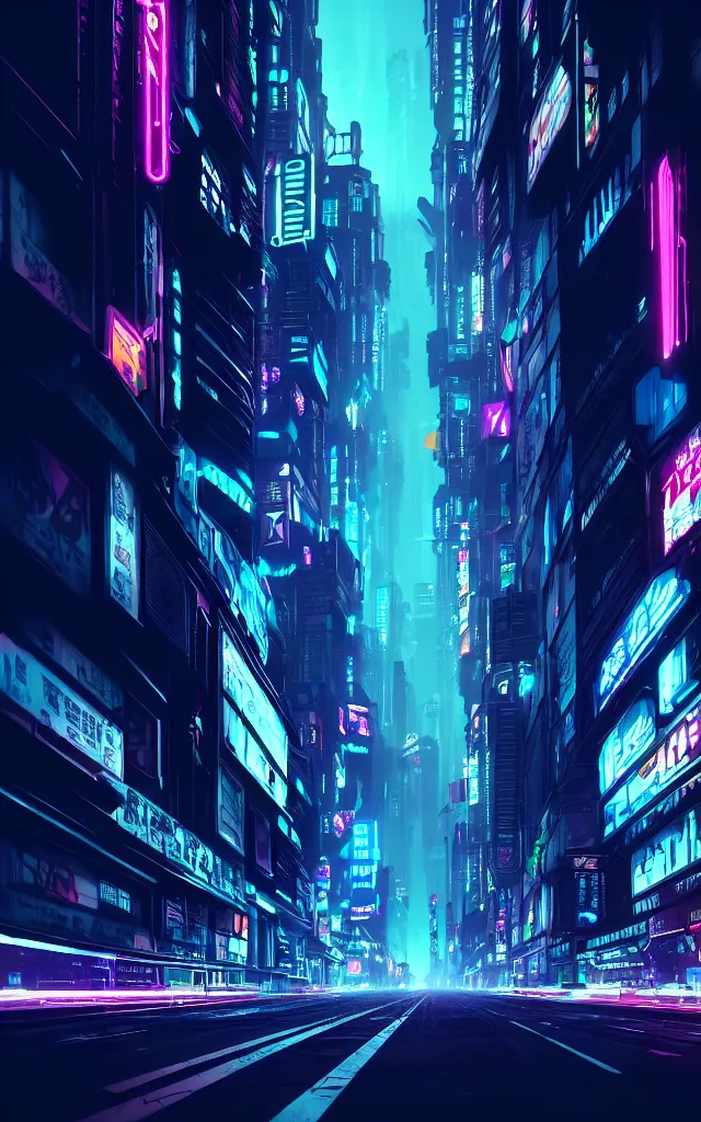 Prompt: concept art of a magnificent dark neon futuristic cyberpunk city bustling street at night cyberart in the style of liam wong in the film akira rendered in octane, 3 d render, trending on cgsociety, blender 3 d, displacement mapped,