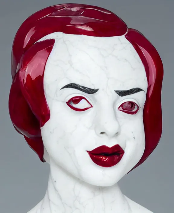 Image similar to a white modern marble and ruby sculptural bust of krysten ritter as harley quinn, delicate, intricate, smooth, beautiful, by charles van der stappen