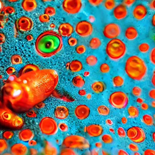 Image similar to fiery whimsical emotional eyes cephalopod, in a photorealistic macro photograph with shallow dof