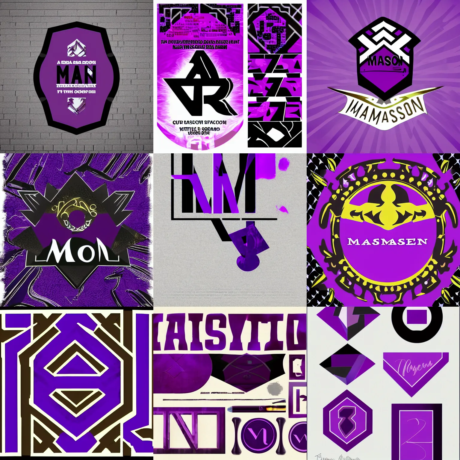 Prompt: a graphic design for the name mason, purple and black,