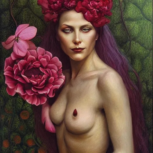 Prompt: portrait of a flower woman, by gerald brom