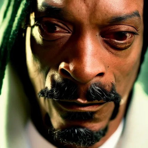 Image similar to a film still of Snoop Dogg as a Marvel Villian, 40mm lens, shallow depth of field, split lighting