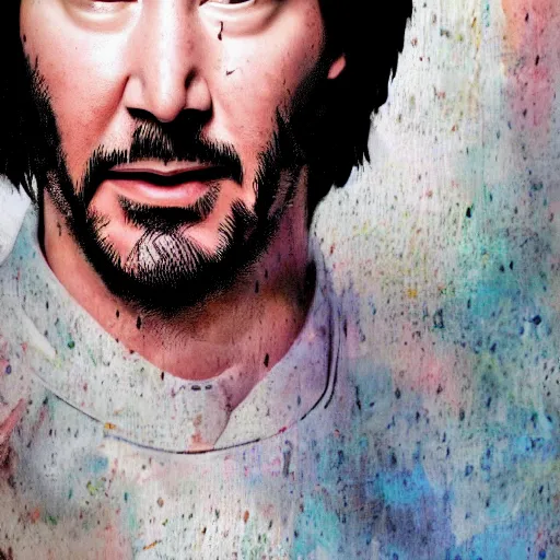 Prompt: a portrait of Keanu Reeves upside down