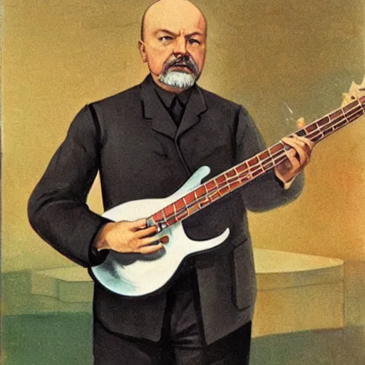 Prompt: lenin playing bass guitar