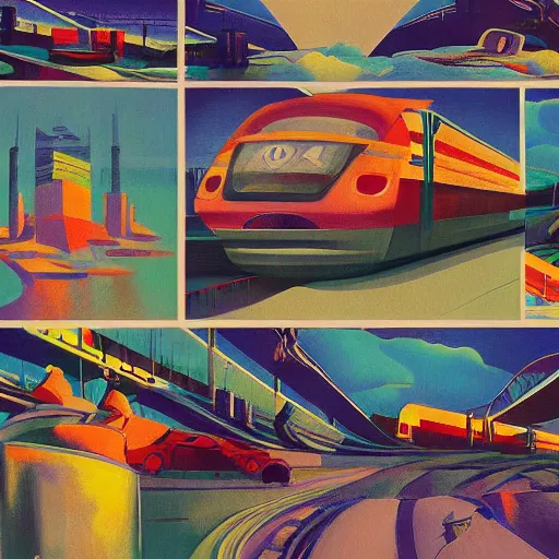 Prompt: detailed rooster, clockwork, moment, tectonic sky, skydome, bullet train, turbines, utopian, tech noir, wet reflections, prism, atmospheric, ambient, pj crook, syd mead, malcom t liepke, emma uber, edward hopper