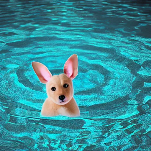 Prompt: Ears floating in a deep pool of code