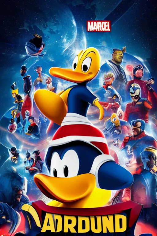 Prompt: donald duck starring in marvel end game, movie poster, minimalistic, extremely clean and polished, 8 k