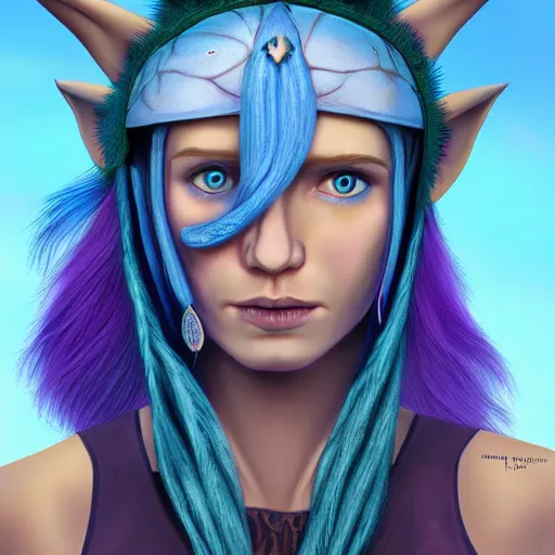 Image similar to indigenous elf with light blue eyes wearing a nose ring and long purple hair digital art, irina french, heraldo ortega, mandy jurgens, golden ratio, art canvas, award winning, masterpiece trending on artstation 8 k 1 5 0 mpx