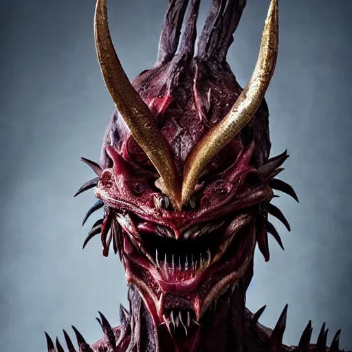 Image similar to a demon inspired by dragons created by the make up artist hungry, photographed by andrew thomas huang, cinematic, expensive visual effects