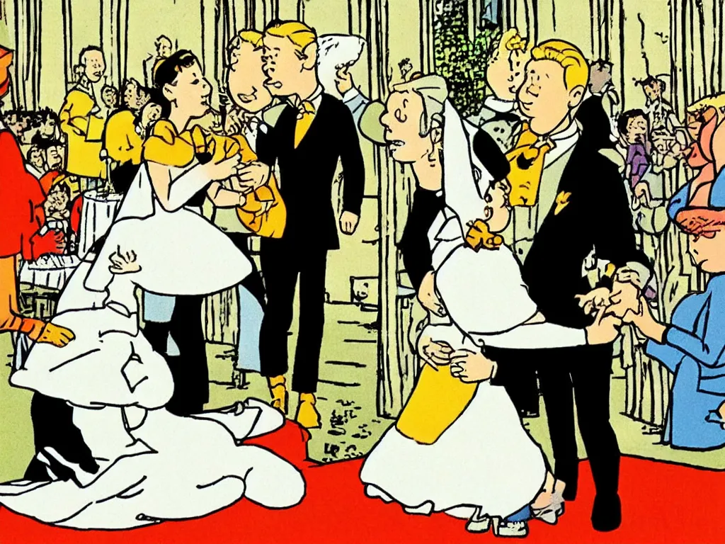 Image similar to Tin Tin gets married, illustration by Hergé