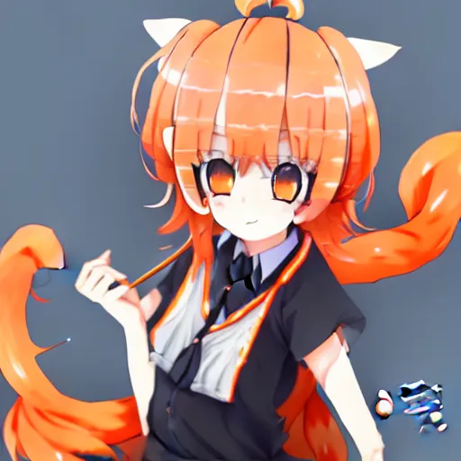 Image similar to Senko-san, kitsune, orange hair, orange tail, anime girl, trending on pixiv, trending on artstation