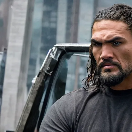 Image similar to film still of jason mamoa as the rock in fast and furious