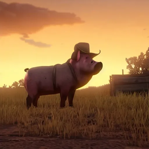 Prompt: Pig from the save the west from red dead redemption video game From 2018