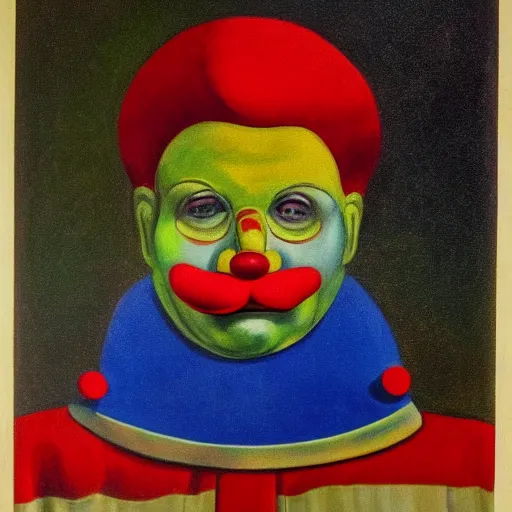 Prompt: communist clown portrait, soviet propaganda painting, vivid colors