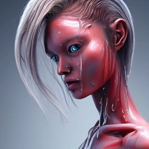 Prompt: a wet alien girl, perfect anatomical body, voluminous, high quality render, photorealistic digital painting, 3 d sculpture