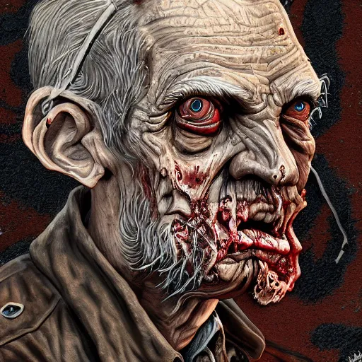 Image similar to elderly zombie man, intricate, art by greg rutkowsk, high detailed, 4 k,