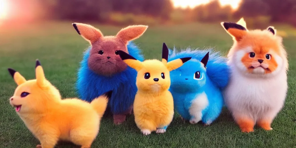 Prompt: real life pokemons photo cute chuncky adorable fluffy ultra realistic golden hour sharp focus