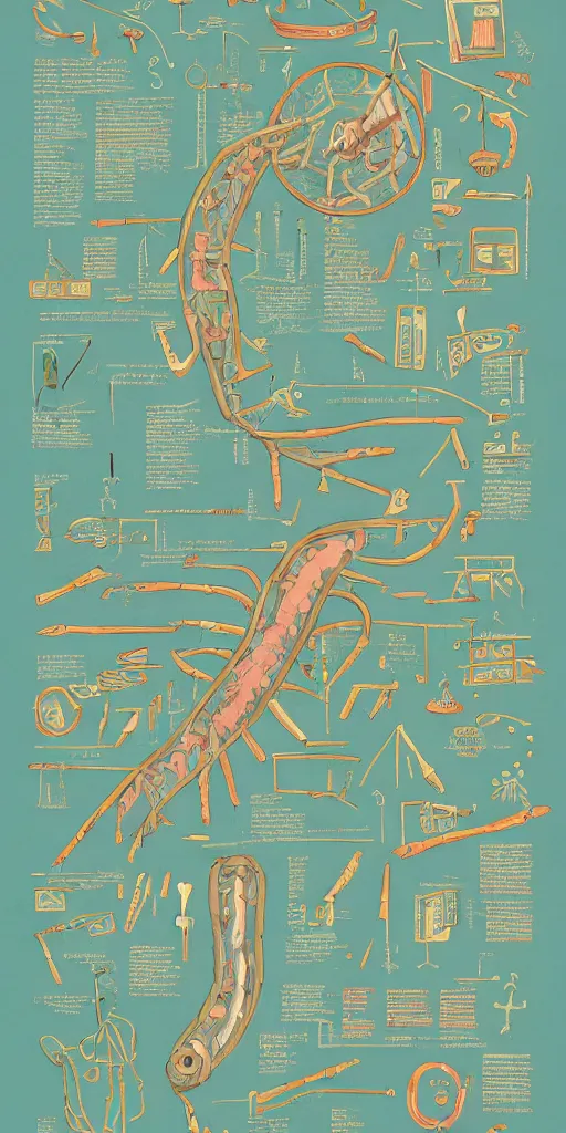 Image similar to anatomy of a bender bending rodriguez, diagrams, map, marginalia, sketchbook, old script, inhabited initials, pastel infographic by Wes Anderson and victo ngai