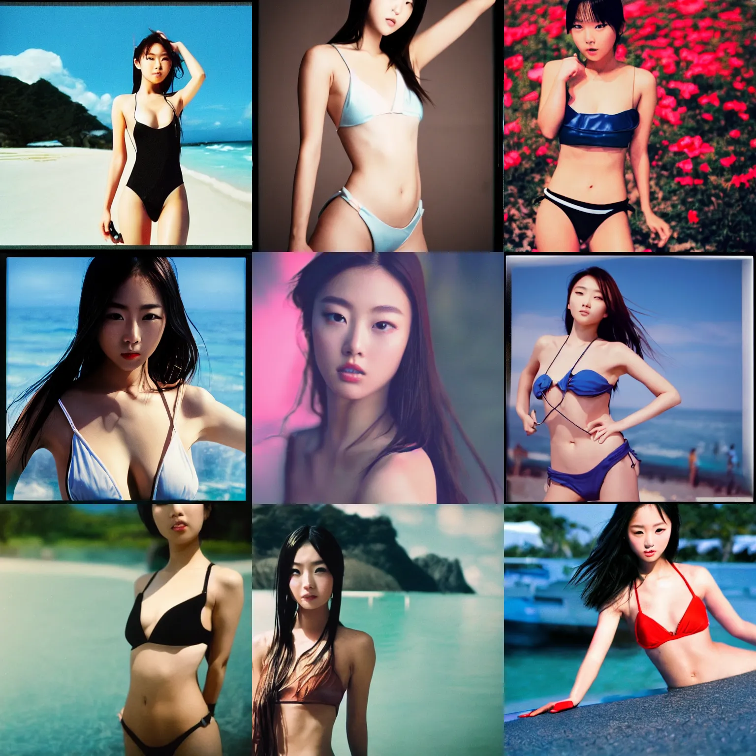 Image similar to Worksafe,8K HD incredible dynamic movie shot,very close-up young beautiful gorgeous cute Japanese actress supermodel J-Pop AV idol girl posing in swimsuit, motion.High budget Hollywood movie.At Behance and Instagram,taken with polaroid kodak portra.Photoshop,Adobe After Effects