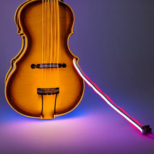 Image similar to product photo of a neon cello, studio lighting, cinematic angle, 4 k