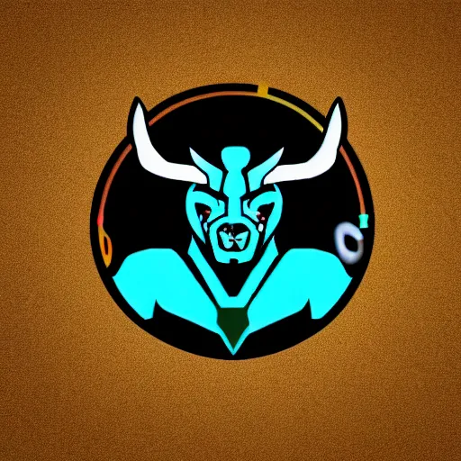 Prompt: stylized cyberpunk minotaur logo, cyan