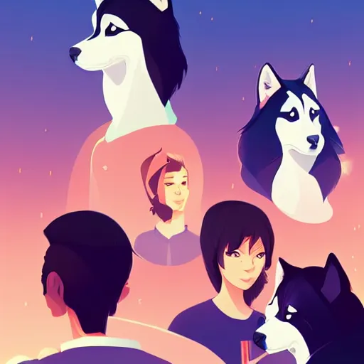 Prompt: group of huskies clean cel shaded vector art. shutterstock. behance hd by lois van baarle, artgerm, helen huang, by makoto shinkai and ilya kuvshinov, rossdraws, illustration