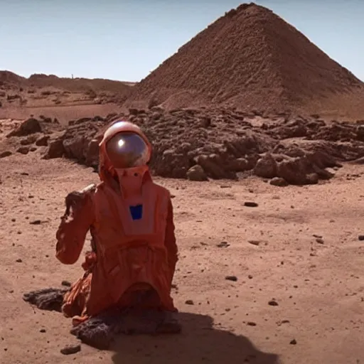 Image similar to a still of a Martian speaking to an ancient village