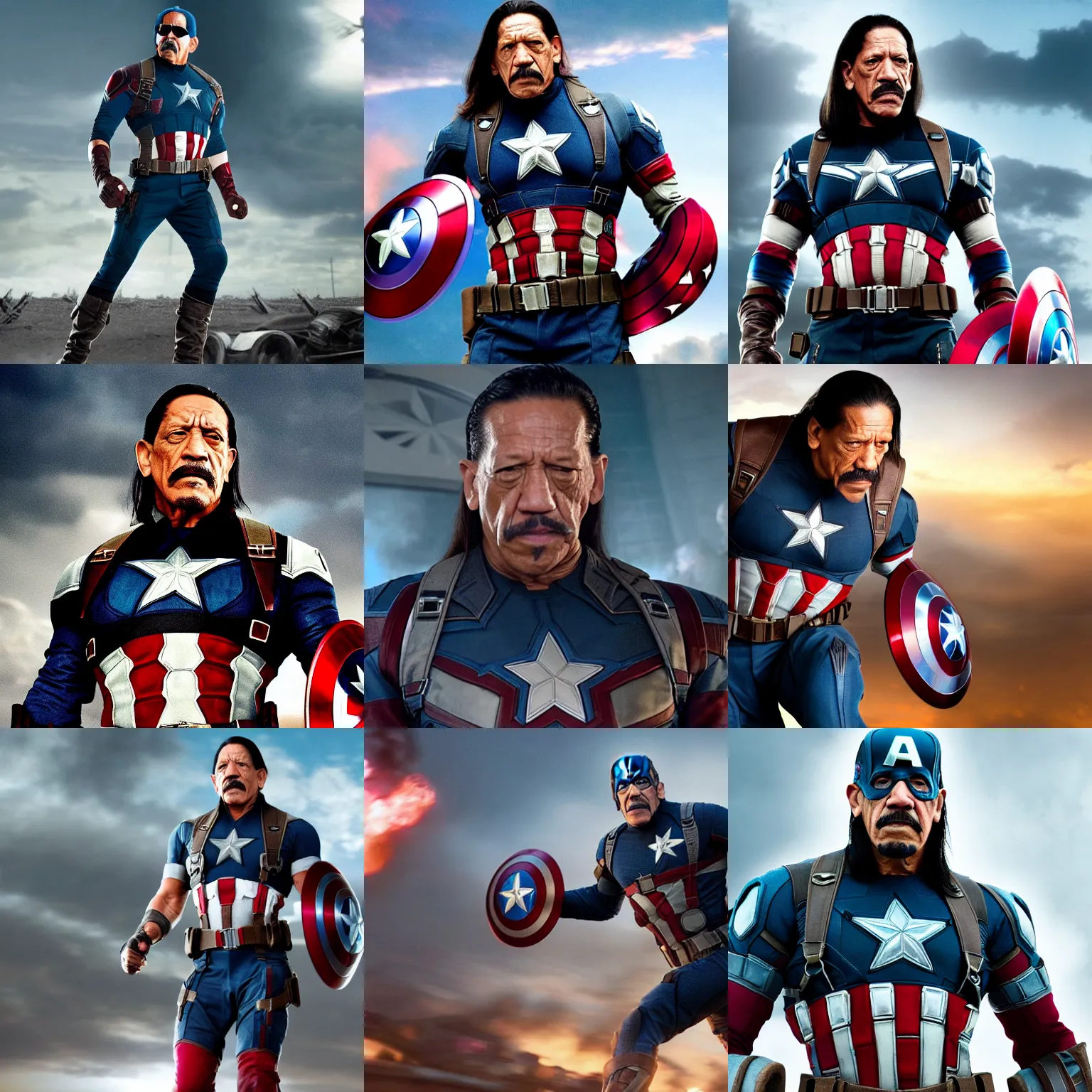 Prompt: screenshot of danny trejo as captain america in the avengers. 4 k