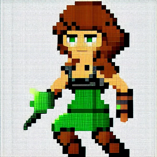 Prompt: 8 - bit video game sprite of a female adventurer, pixel art, great quality