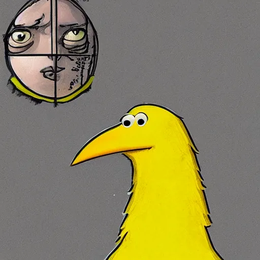 Image similar to a sketch of big bird from sesame street, in the style of junji ito