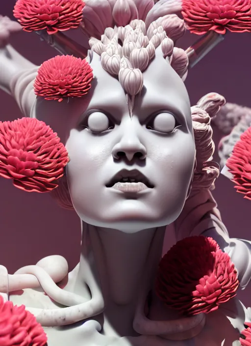 Prompt: perfume sitting on biomechanical corals, daisies, roses in sea foam water, well contoured smooth fair walls with marble statue, up close shot, sharp focus, global illumination, radiant light, alexandre ferra white mecha, irakli nadar, octane highly render, 4 k, ultra hd,