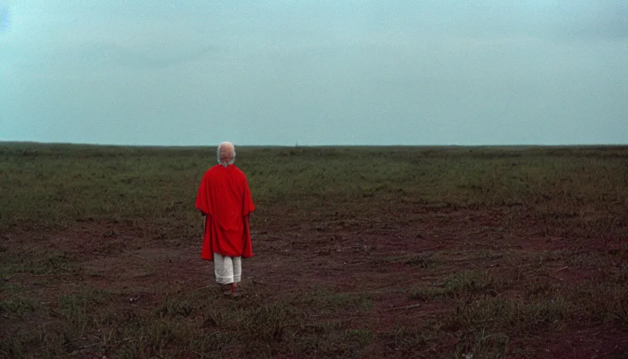 Prompt: 1 9 6 0 s movie still by tarkovsky of socrates in red lake, cinestill 8 0 0 t 3 5 mm, high quality, heavy grain, high detail, panoramic, cinematic composition, dramatic light, ultra wide lens, anamorphic