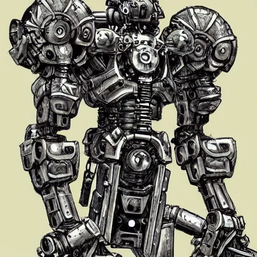 Prompt: humanoid mech by Kentaro Miura