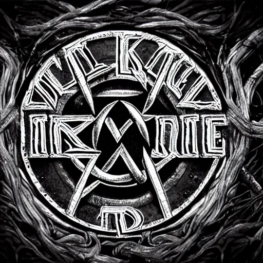 Prompt: black metal band logo in 3 d, metal font, unreadable, complex, complicated, intertwined, branching, black and white, grindcore, christophe szpajdel