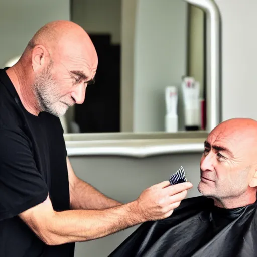 Image similar to phil collins at the hairdresser