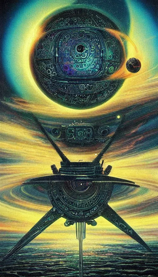 Image similar to psytrance artwork, by david a. hardy