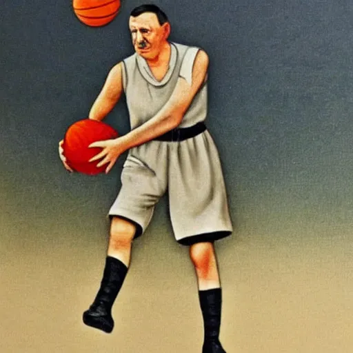 Image similar to hitler playing basketball, realistic, detailed, upscaled