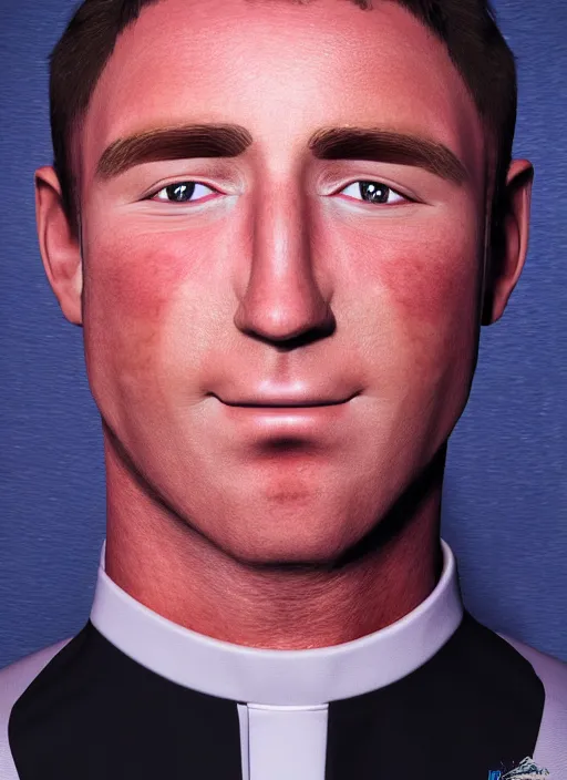 Image similar to billy herrington priest, 4 k, real life photo, photorealistic, high details, detailed face, priest uniform, detailed portrait