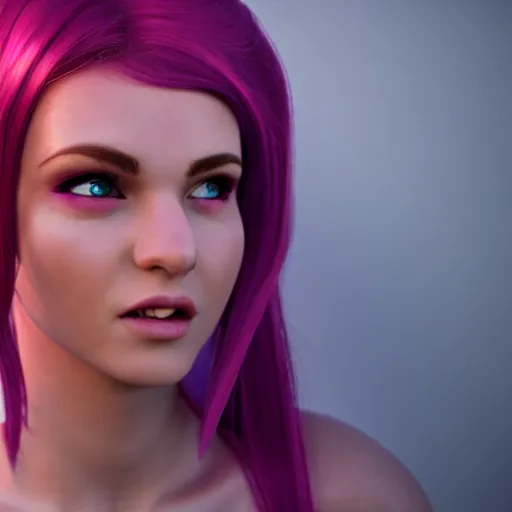 Image similar to attractive cleric half elf woman with pink hair, beautiful, 4 k, 8 k, unreal render, cinematic lighting