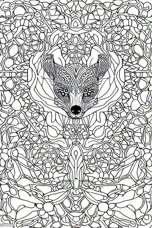 Image similar to fox ornaments fractal ink drawing line art colouring page vector art