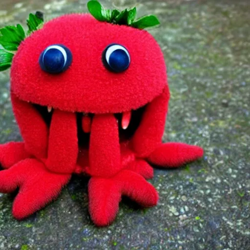 Image similar to strawberry creature with multiple eyes