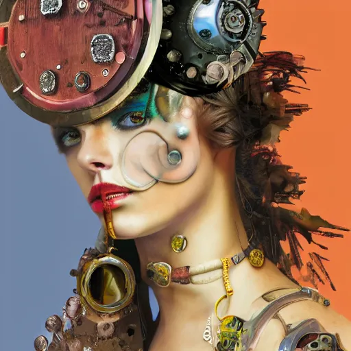 Prompt: steam punk roman female, contemporary collage, highly detailed, digital painting, 4 k, hdr, punk, fashion, smooth, sharp focus, art by nick knight, sandra chevrier and john hoyland