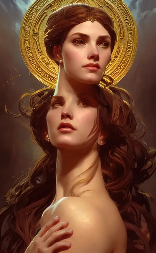 Image similar to portrait of the goddess circe, greek mythology, intricate, headshot, highly detailed, digital painting, artstation, concept art, sharp focus, cinematic lighting, illustration, art by artgerm and greg rutkowski, alphonse mucha, cgsociety