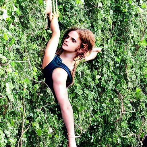 Image similar to emma watson hanging from and trapped in vines