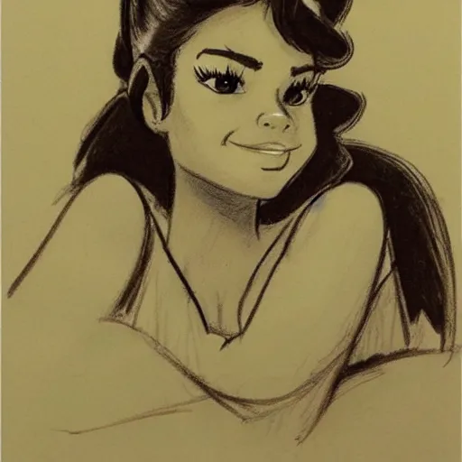 Image similar to milt kahl sketch of a cuban girl who looks like a squirrel as princess padme in star wars episode 3