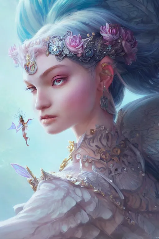 Image similar to fairy princess, highly detailed, d & d, fantasy, highly detailed, digital painting, trending on artstation, concept art, sharp focus, illustration, art by artgerm and greg rutkowski and fuji choko and viktoria gavrilenko and hoang lap